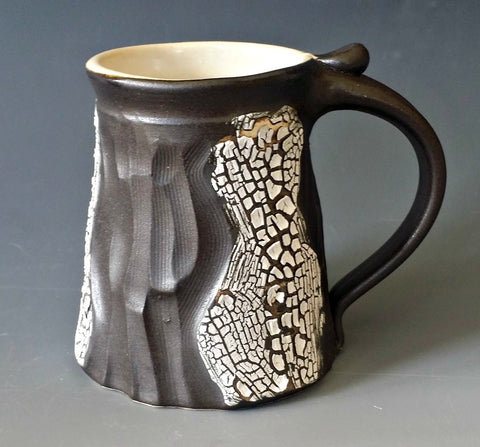 Carved Black Mug w/ Crackle Glaze