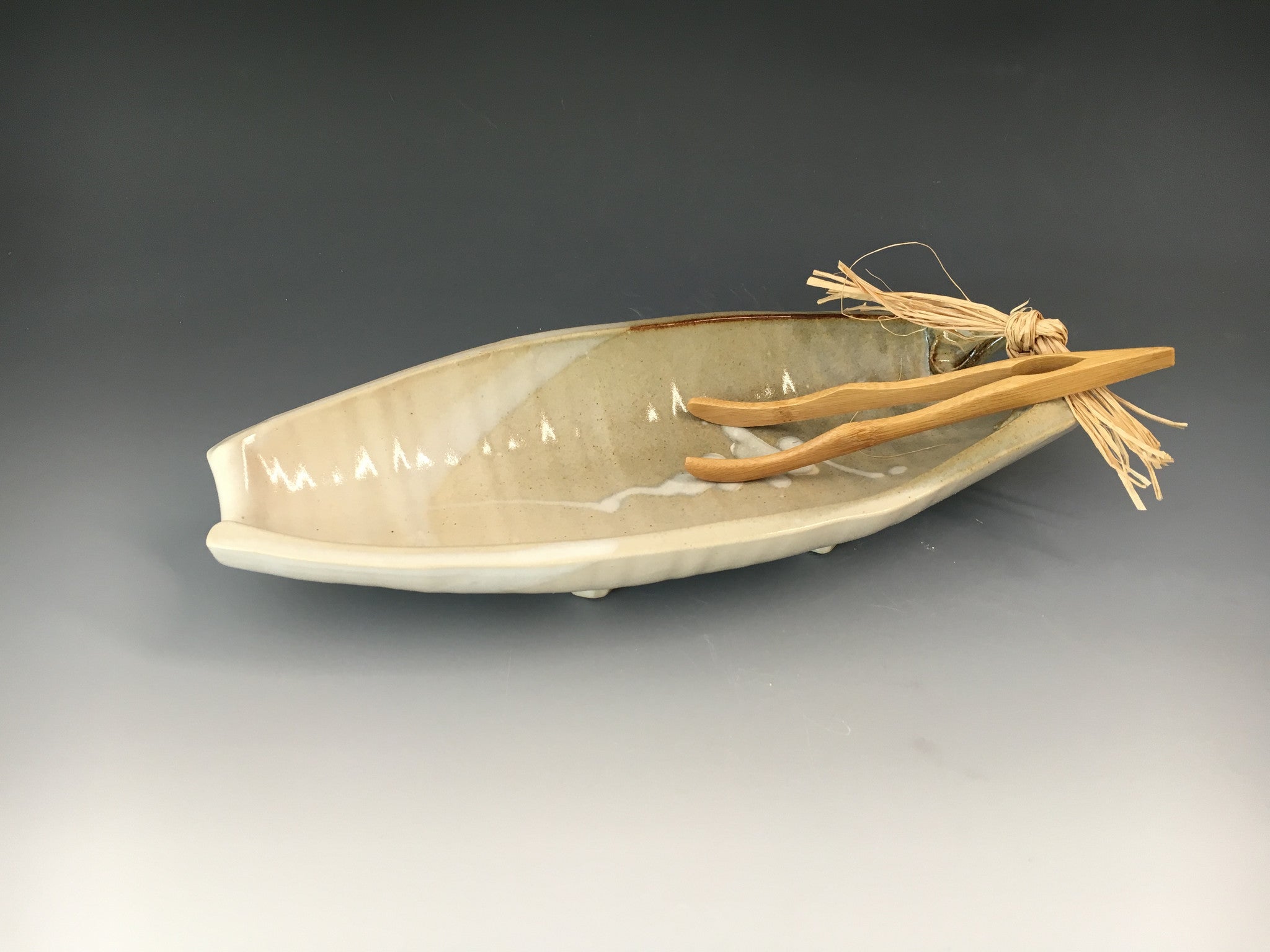 Asparagus Tray W/ Wooden Tongs